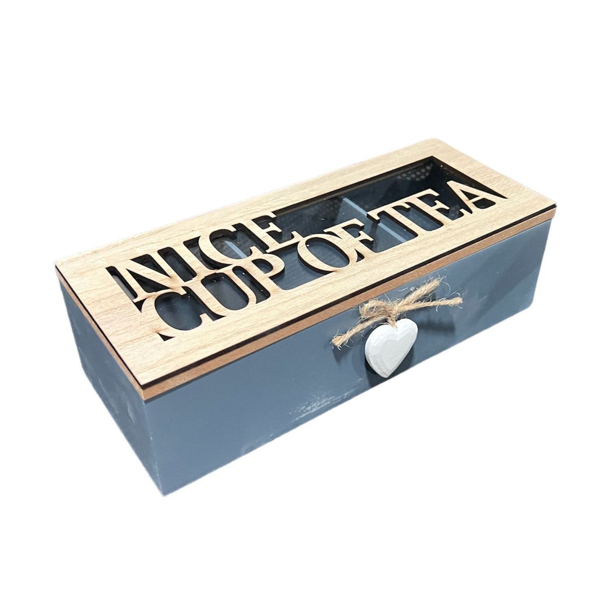 GENERICO - Caja De Té Mediana De Madera 3 Espacios Con Corazon A