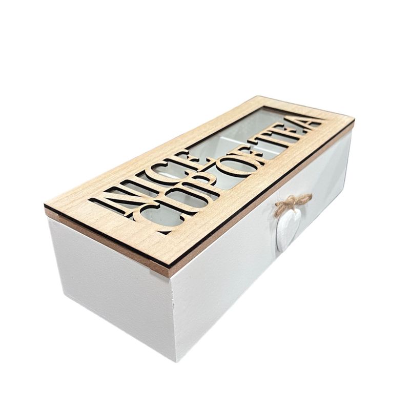 GENERICO - Caja De Té Mediana De Madera 3 Espacios Con Corazon B