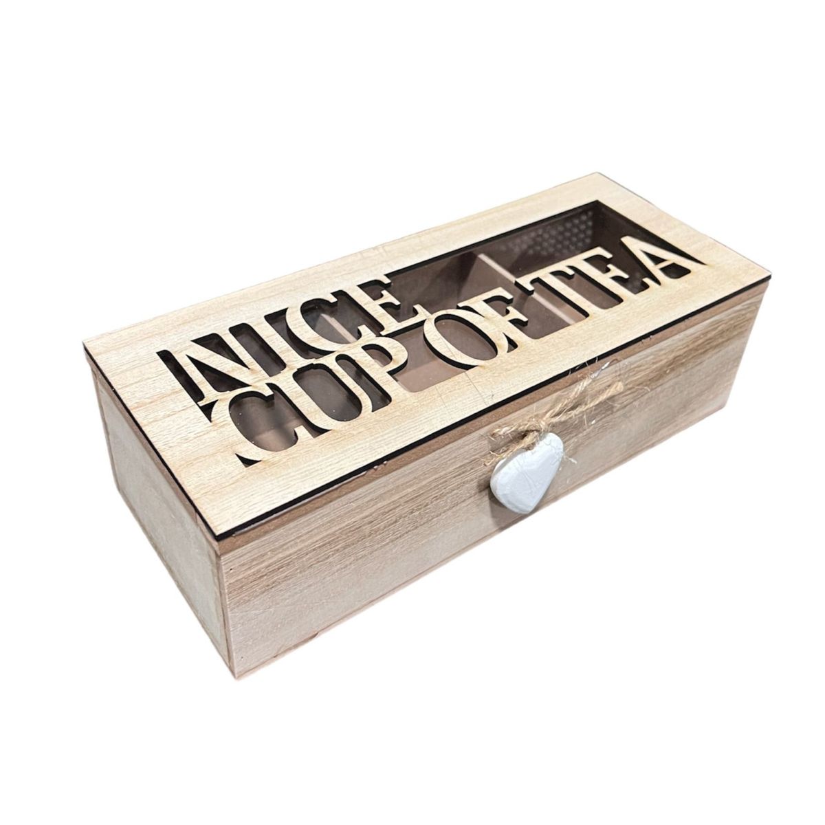 GENERICO - Caja De Té Mediana De Madera 3 Espacios Con Corazon M