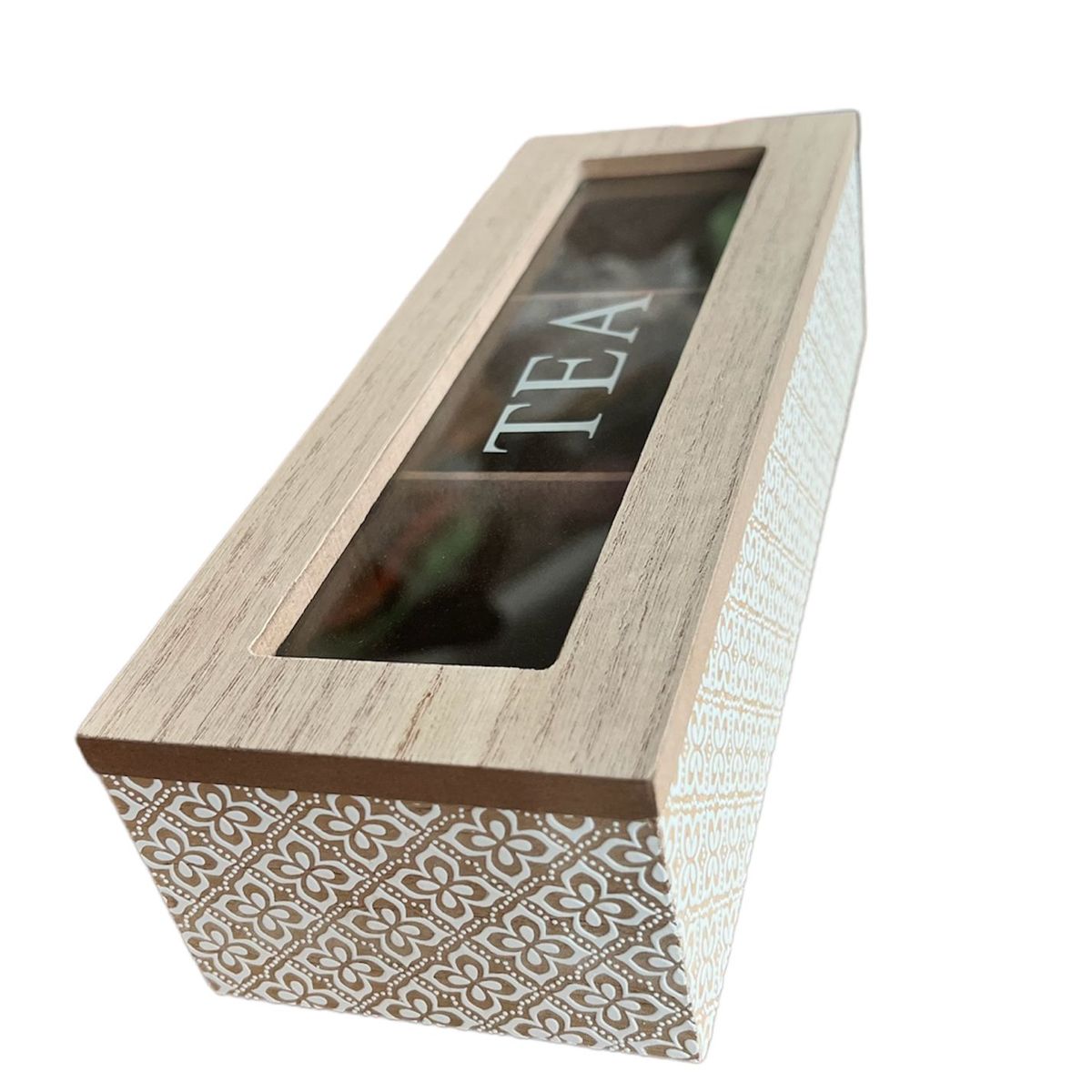 GENERICO - Caja De Té Mediana De Madera 3 Espacios Con Diseños