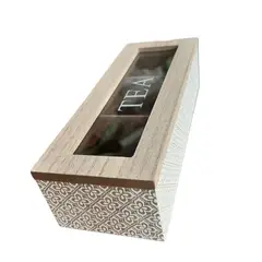 GENERICO - Caja De Té Mediana De Madera 3 Espacios Con Diseños