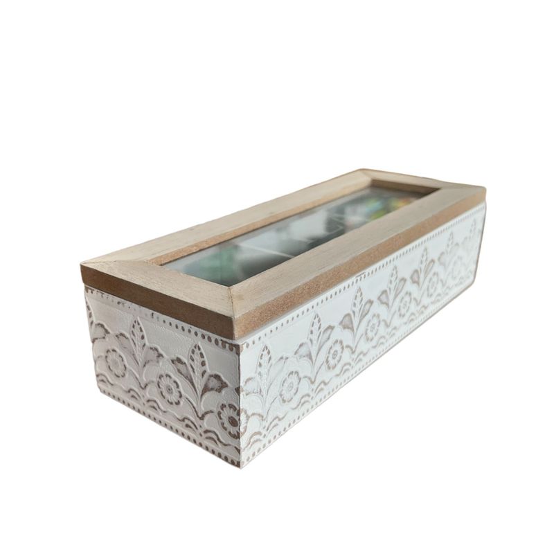 GENERICO - Caja De Té Mediana De Madera 3 Espacios Con Diseños