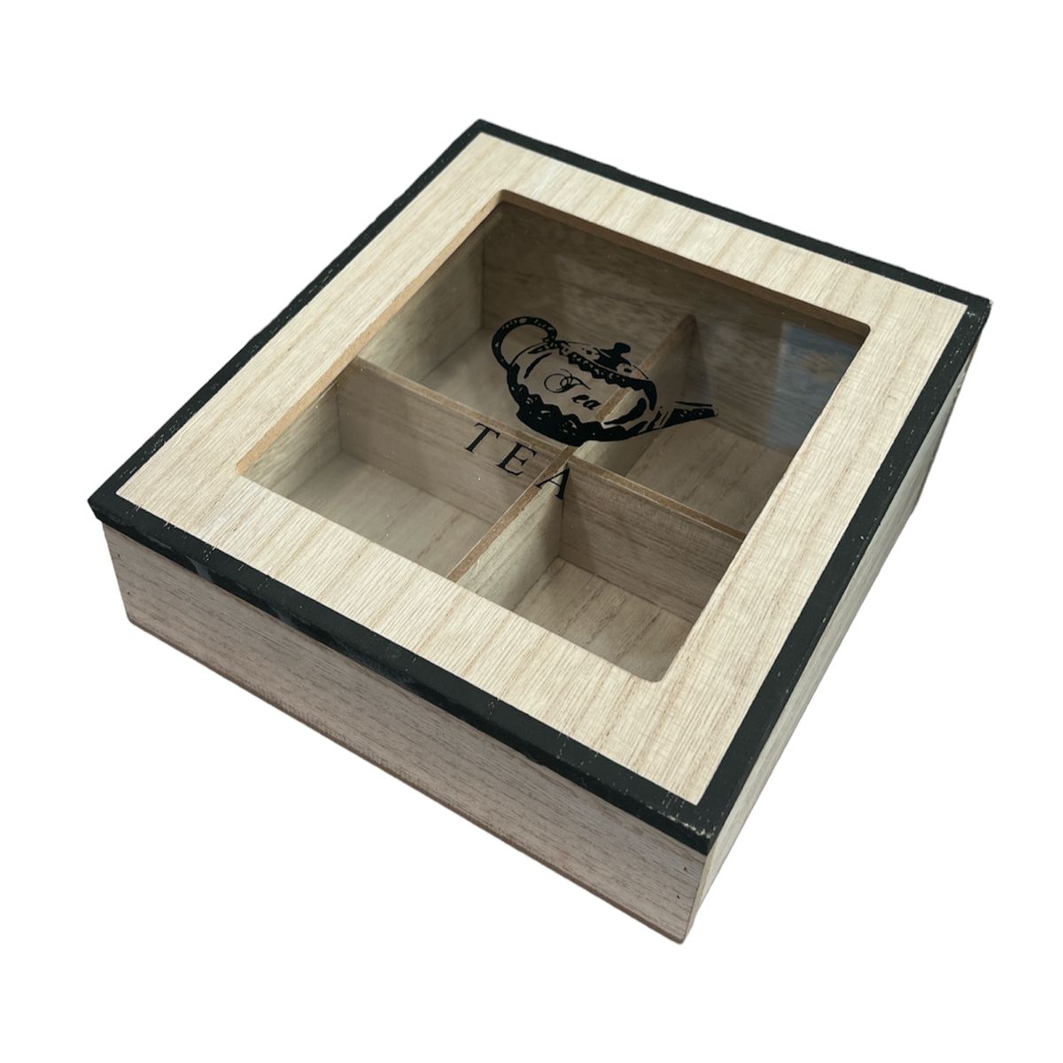 GENERICO - Caja De Té Mediana De Madera 4 Espacios Con Diseños