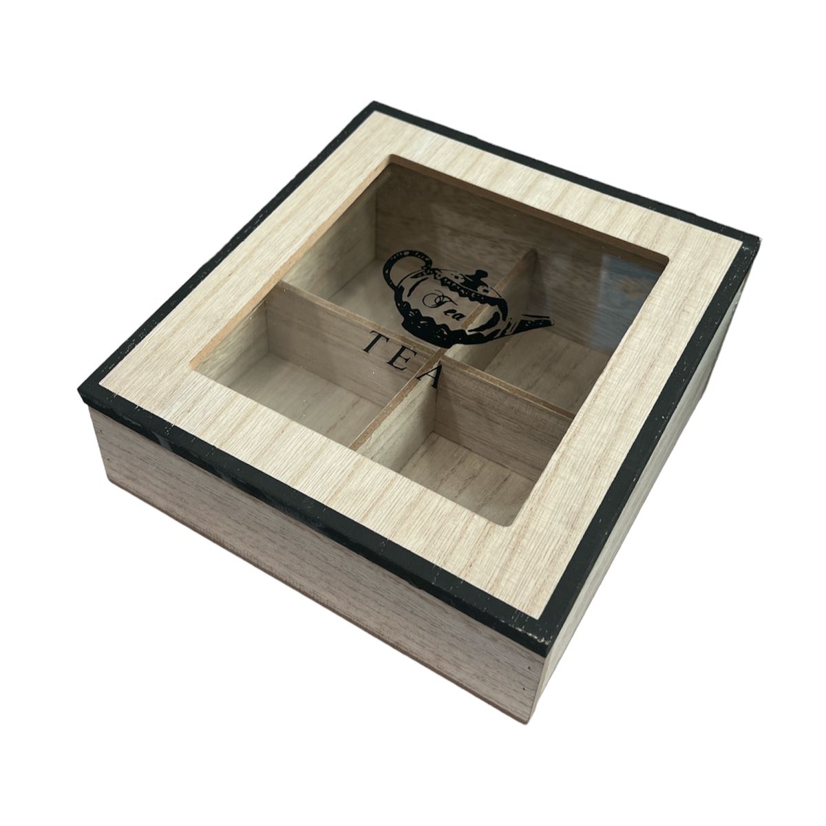 GENERICO - Caja De Té Mediana De Madera 4 Espacios Con Diseños
