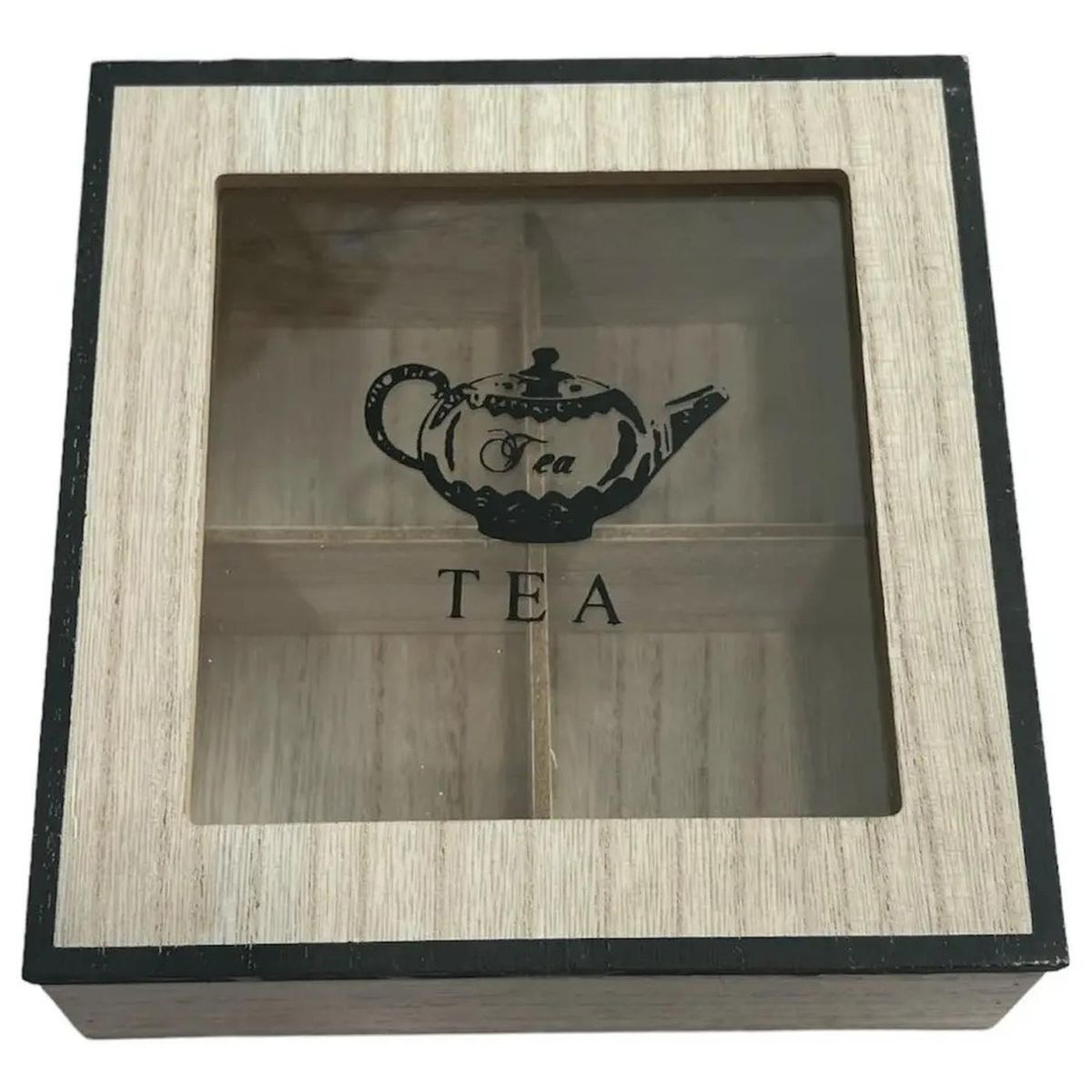 OEM - Caja De Té Mediana De Madera 4 Espacios Con Diseños - Negro - 1