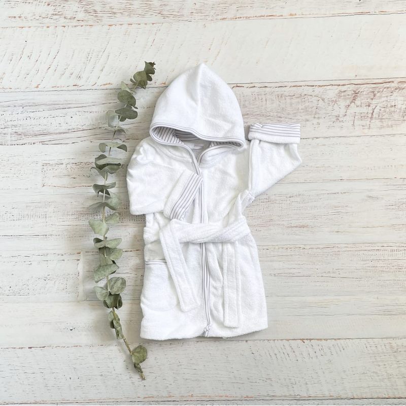 WAWABABY - Bata de Baño Niño Gris Capucha Algodón Pima Wawa Baby 4-12 Años