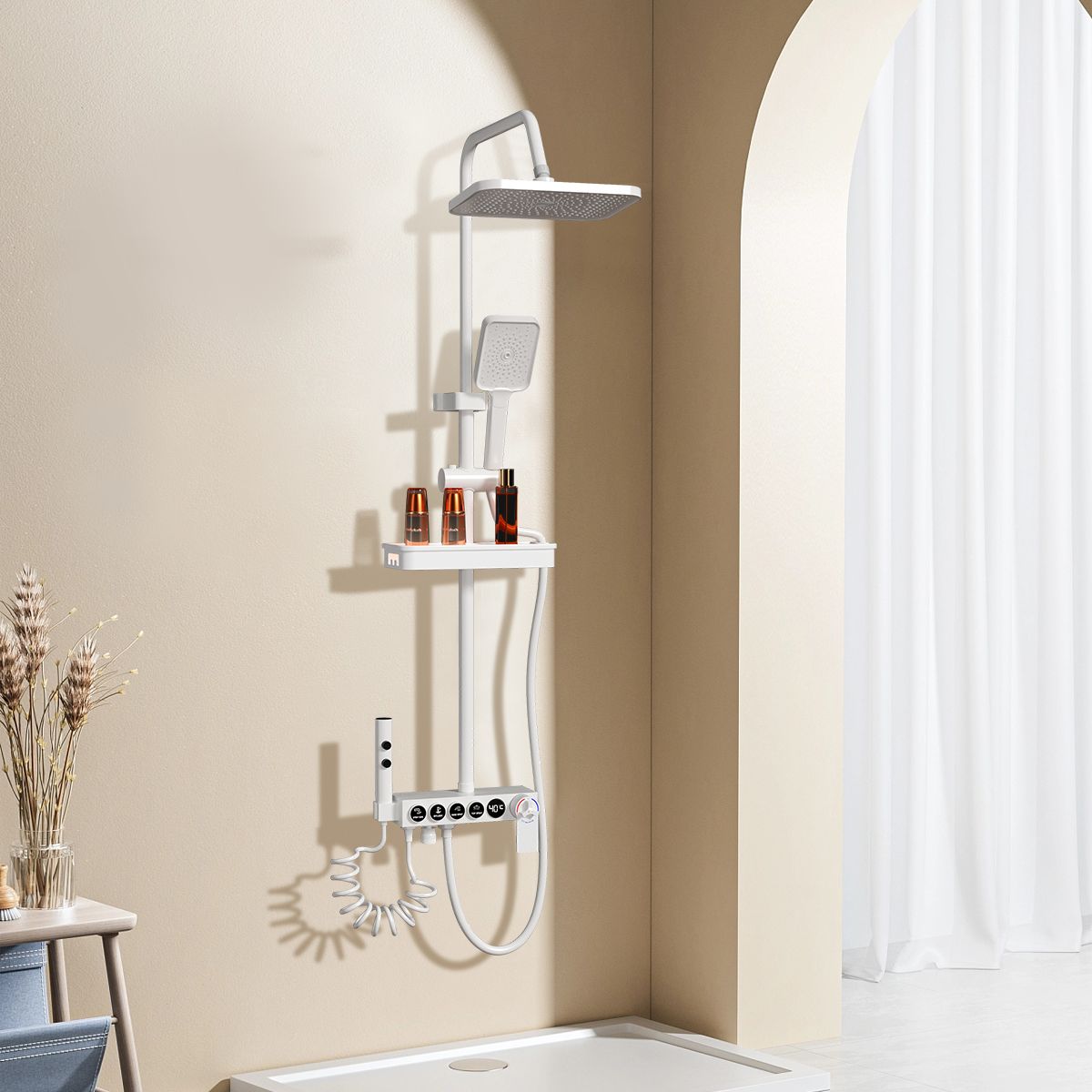 HALMAN - Grifo de ducha 2 en 1 Cuadrado blanco Pantalla digital