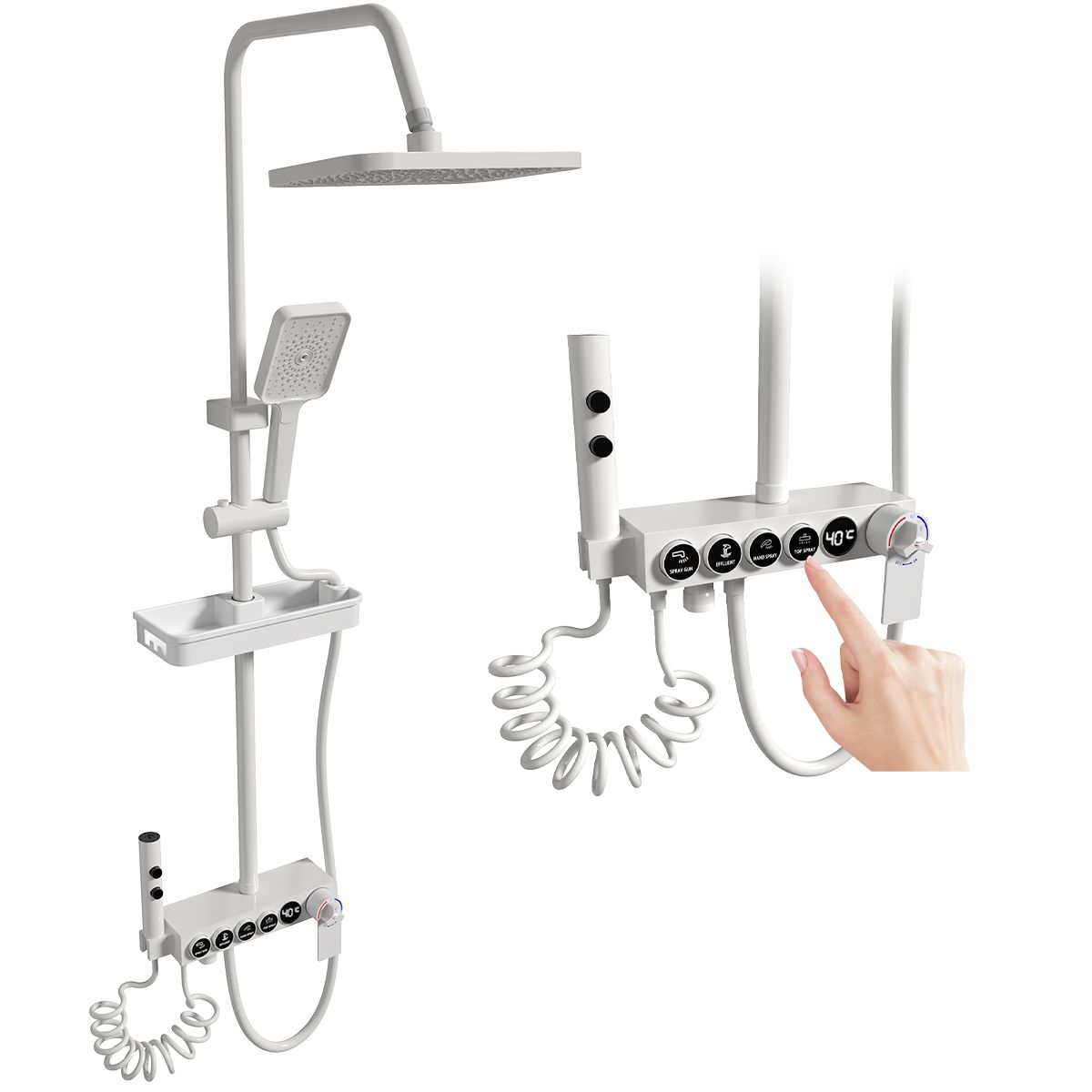 HALMAN - Grifo de ducha 2 en 1 Cuadrado blanco Pantalla digital