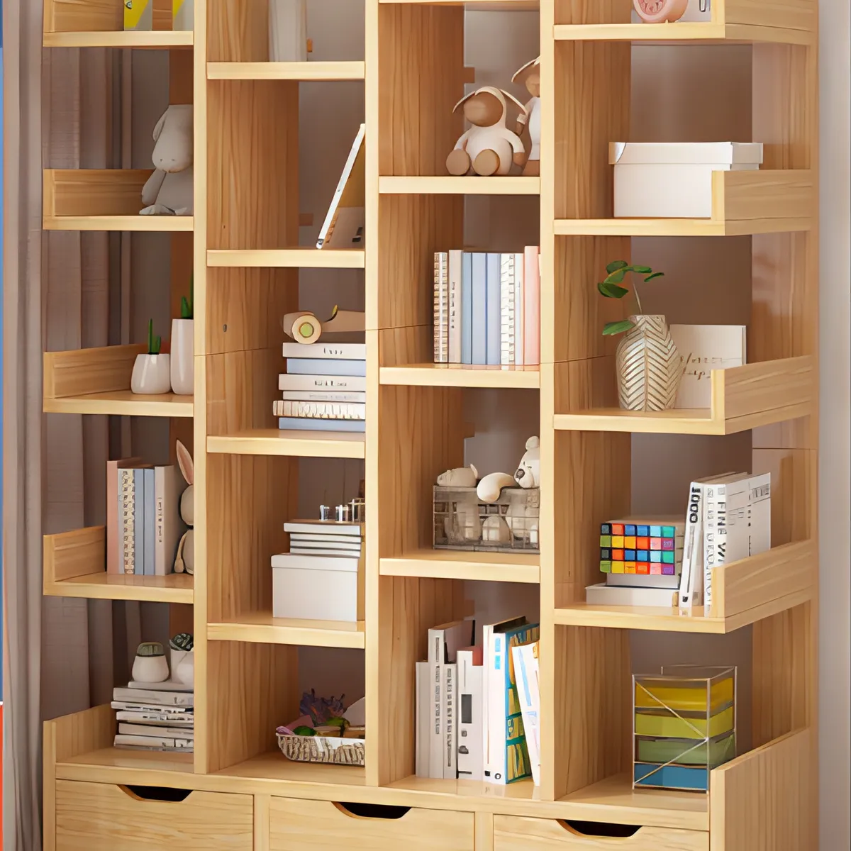 AIZO - Escritorio Organizador Estantes De Madera 23 Pisos Con Cajón