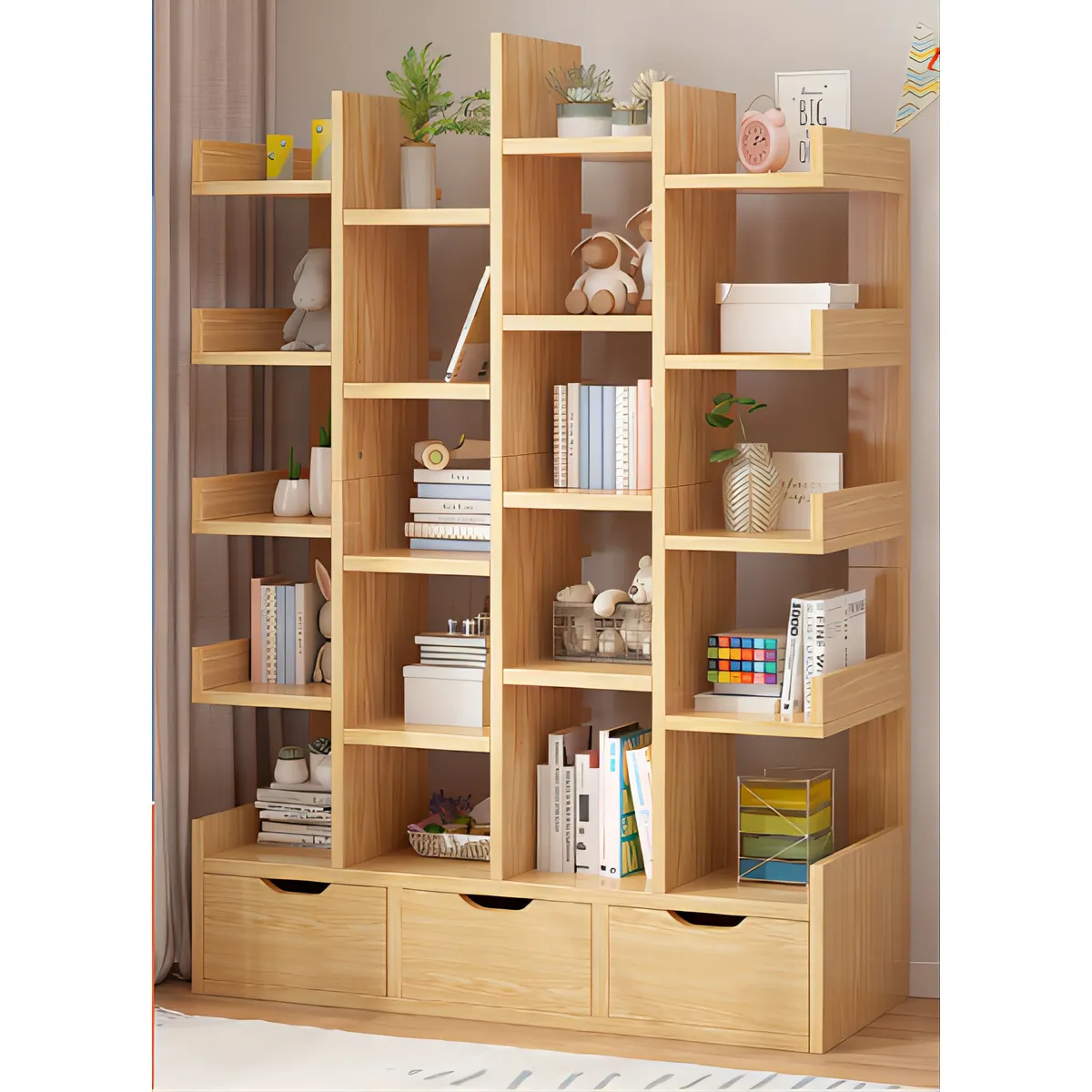 AIZO - Escritorio Organizador Estantes De Madera 23 Pisos Con Cajón