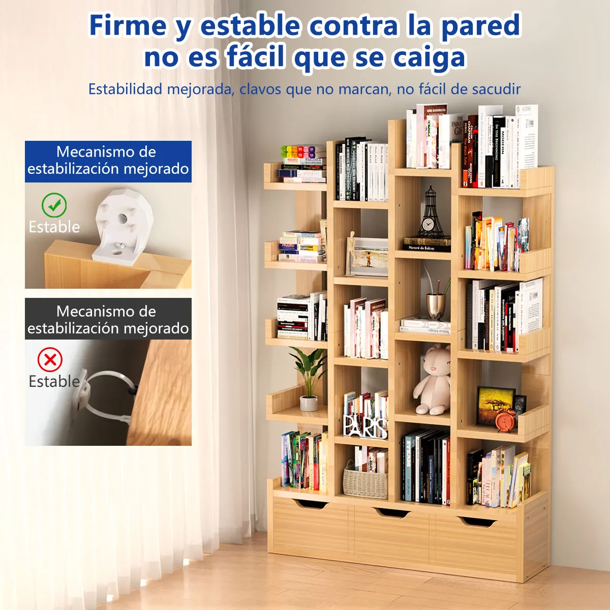 AIZO - Escritorio Organizador Estantes De Madera 23 Pisos Con Cajón