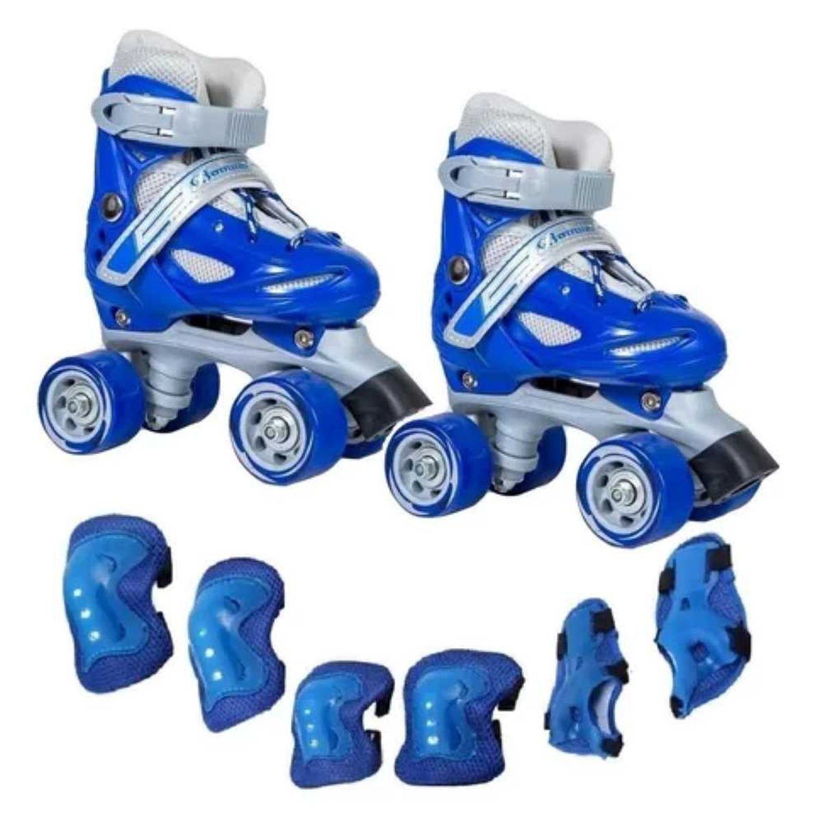 GENERICO - Patines 4 Ruedas Roller Mas Protectores Azul XS 25 al 29