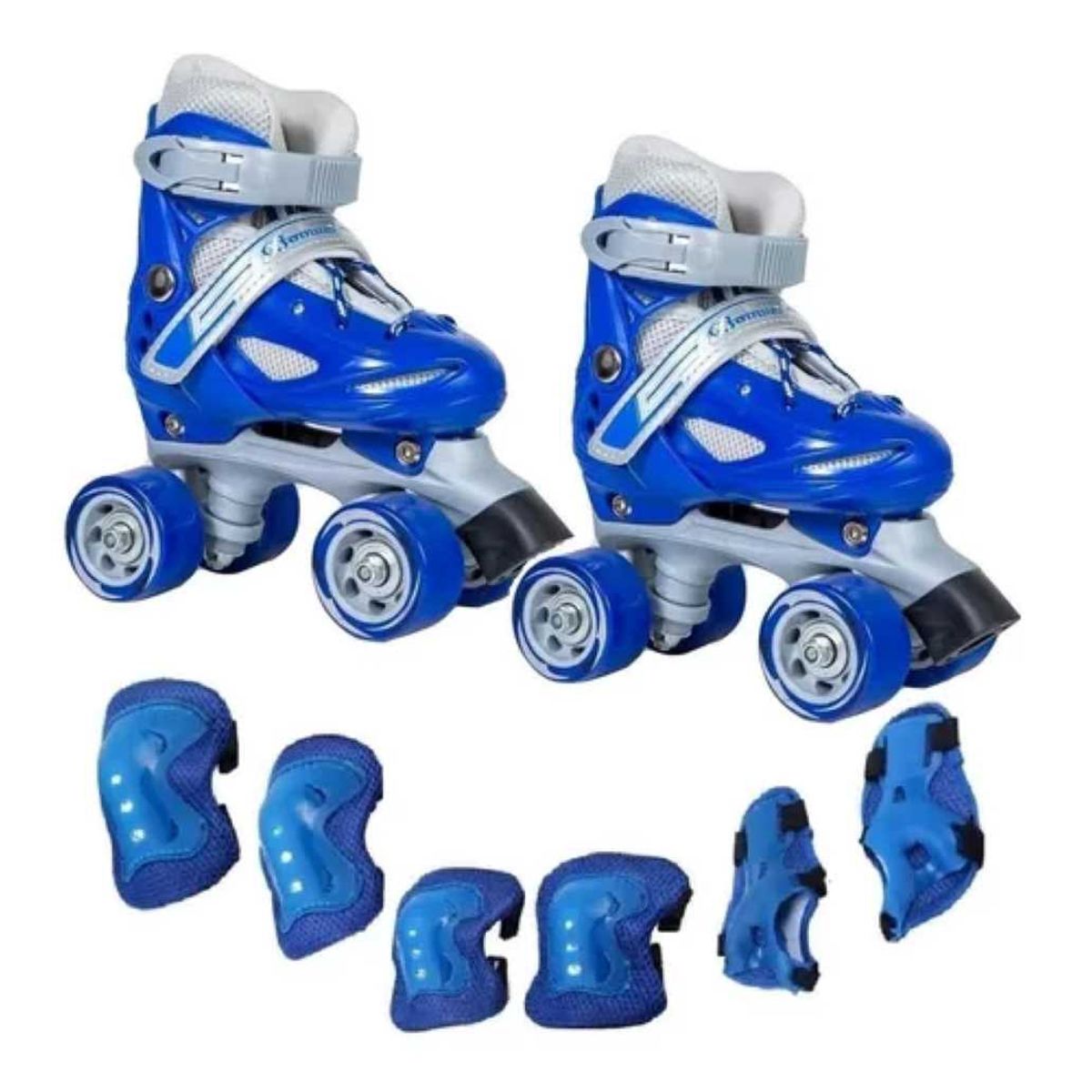 GENERICO - Patines 4 Ruedas Roller Mas Protectores Azul XS 25 al 29