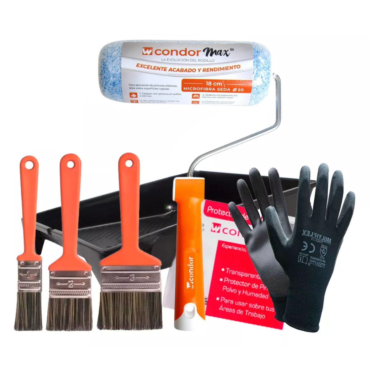 CONDOR - Set Para Pintar Rodillo Cortagota Microfibra CondorMax® + Brochas Y Más - 7 Pcs 1  Condor®