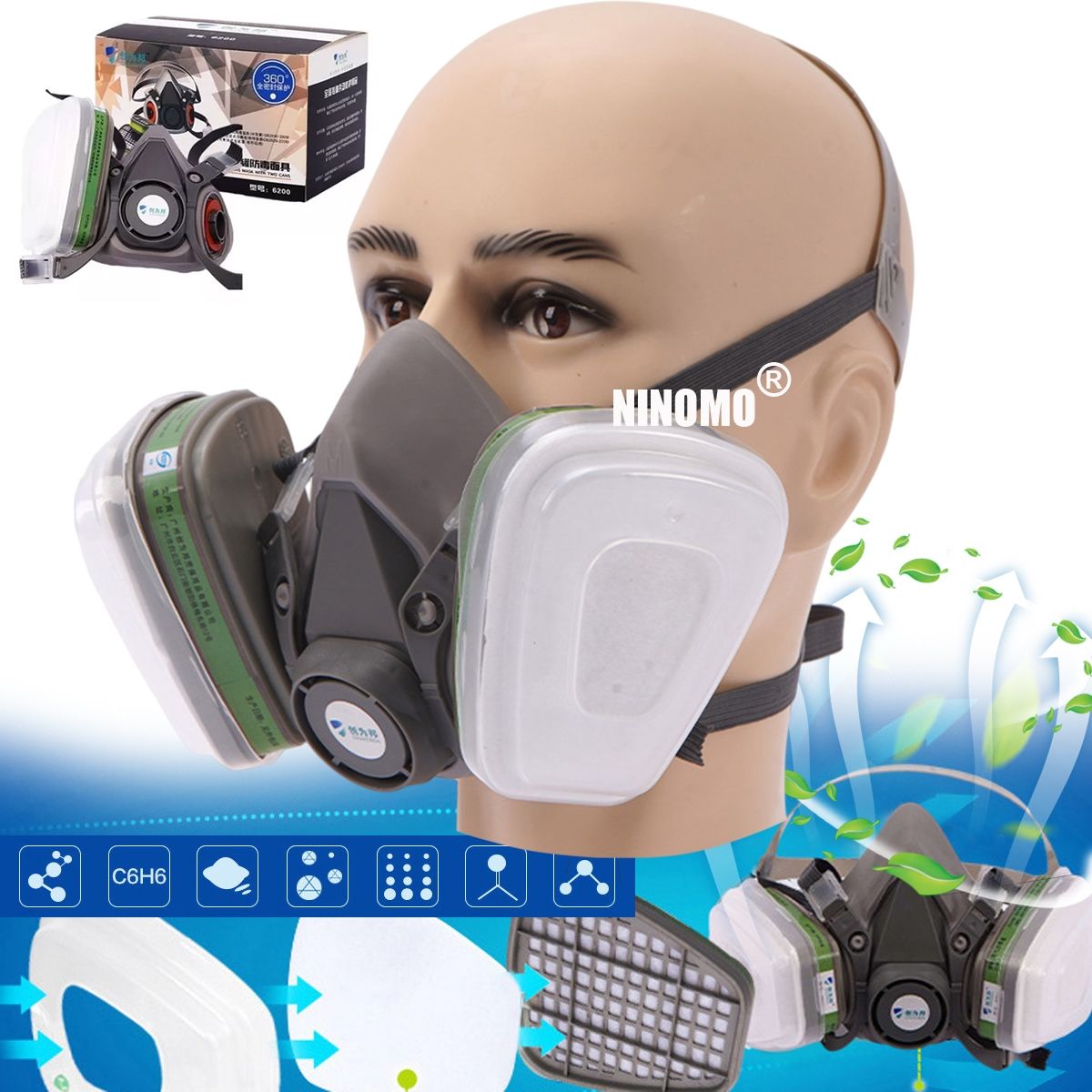 EDWINAYY - Máscara Antigás 6200+filtros 6001 (p100/ácidos/orgánico V.)