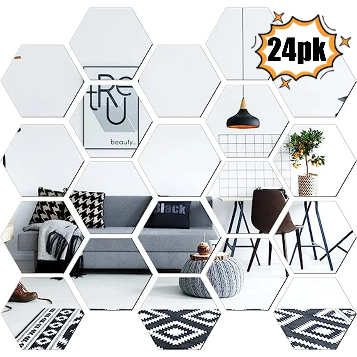 24 Pegatinas Acrílicas Decorativas Para Pared Con Espejo, marca EDWINAYY - Foto Principal