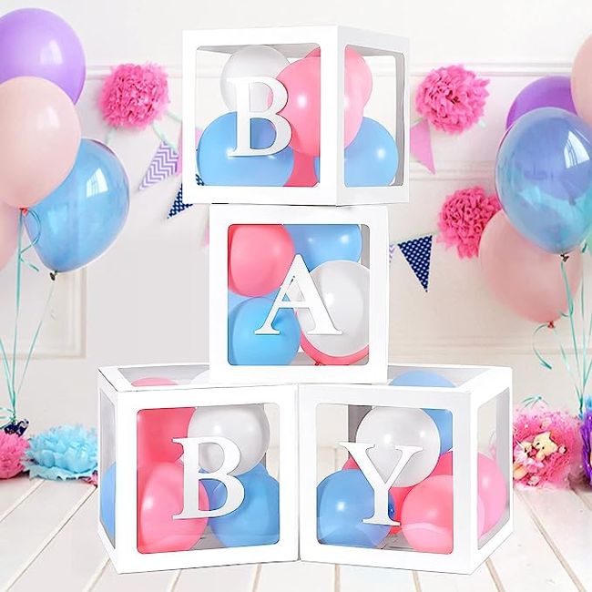 EDWINAYY - Set 4 Cubos Cajas Para Globos Baby Shower Decoración-blanco