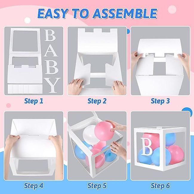 EDWINAYY - Set 4 Cubos Cajas Para Globos Baby Shower Decoración-blanco