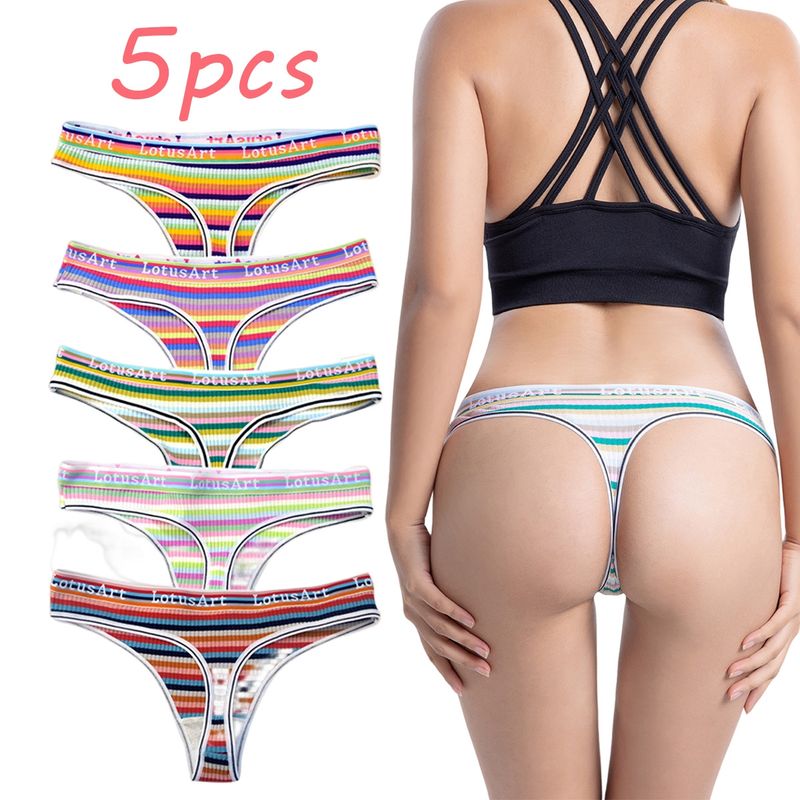 EDWINAYY - Pack 5 Sexy Colaless Tanga Algodon Mujer Cómodo Y Suave