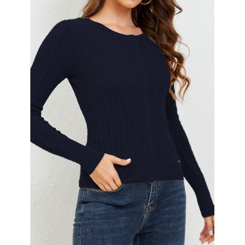MOSS ROSE - Jersey de manga larga y cuello redondo abotonado para mujer