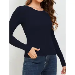 MOSS ROSE - Jersey de manga larga y cuello redondo abotonado para mujer