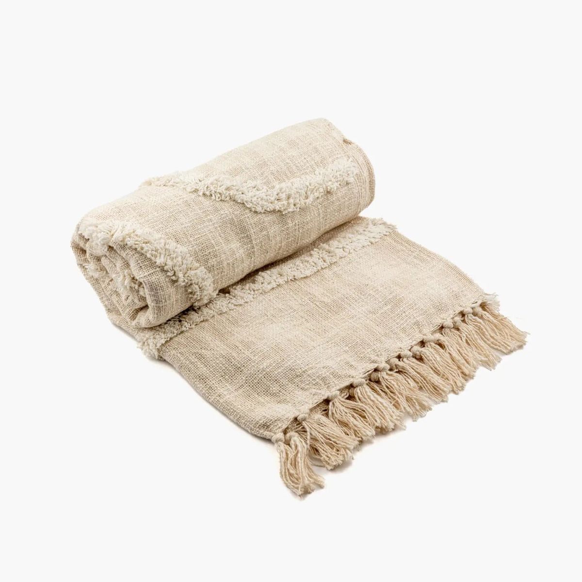 LOUNGE - Manta Mujer Algodón Semi Círculo Beige