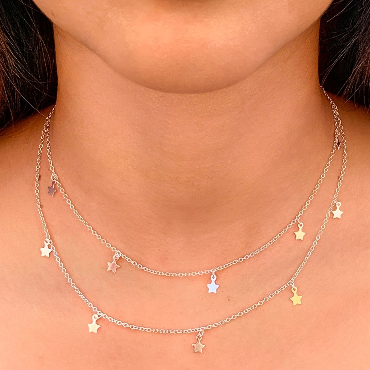 ANDREA COGGIOLA JOYAS - Collar Estrellas Doble Plata Fina 925