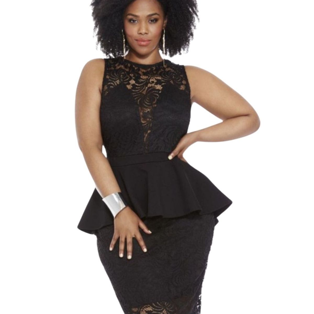 GENERICO - VESTIDO PEPLUM DE ENCAJE CON TRANSPARENCIA EN BUSTO IDEAL PARA FIESTA GALA P118