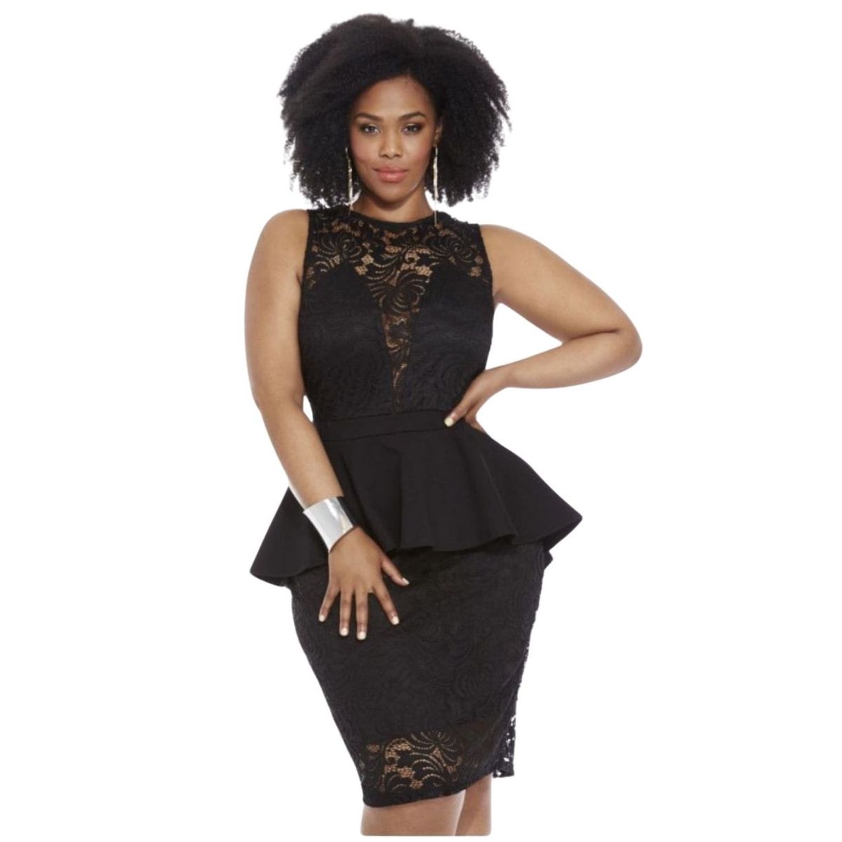 GENERICO - VESTIDO PEPLUM DE ENCAJE CON TRANSPARENCIA EN BUSTO IDEAL PARA FIESTA GALA P118