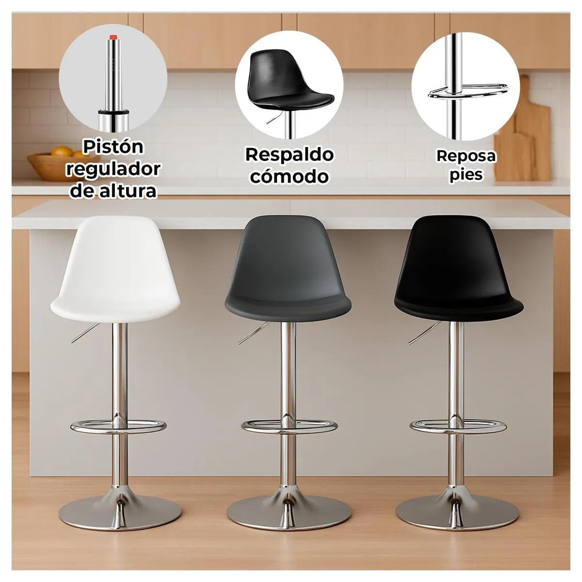 GLOBAL LATIN GROUP - Pack 5 Silla Piso bar Eame de Altura Regulable con Respaldo - Blanco