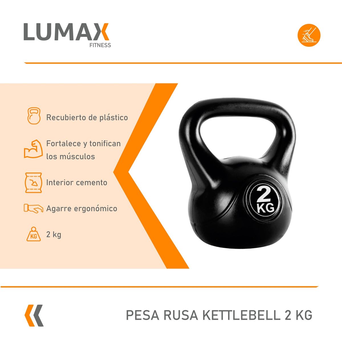 LUMAX - Pesa Rusa Kettlebell 2kg Entrenamiento Crossfit Fitness