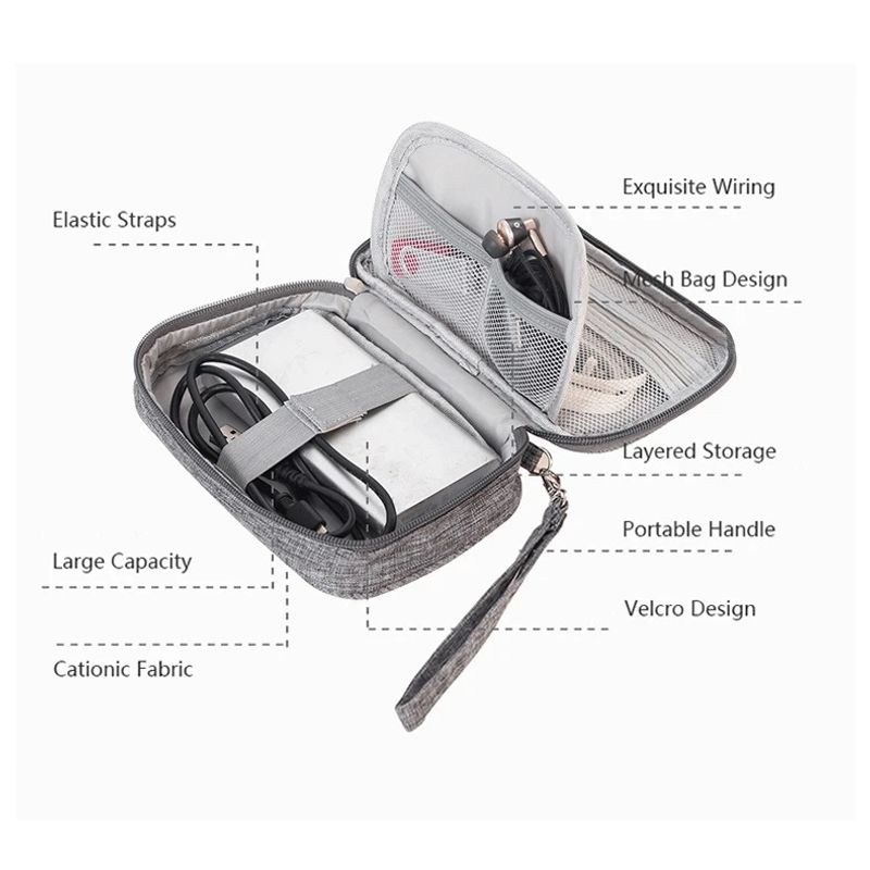 GENERICO - BOLSO ORGANIZADOR DE VIAJE PARA CABLES ACCESORIOS DIGITALES GRIS