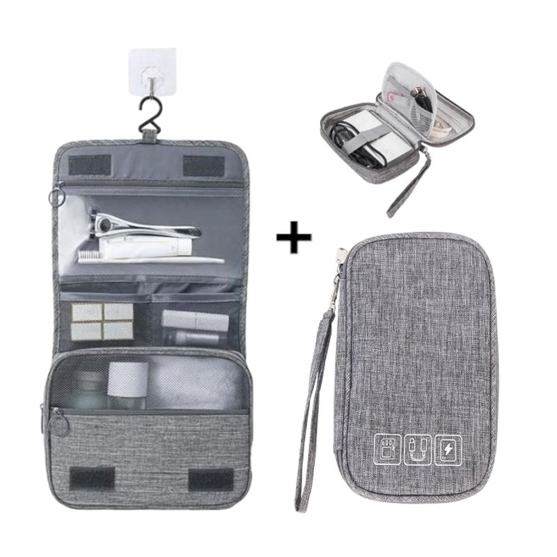 GENERICO - PACK VIAJERO BOLSO NECESER DE BAÑO  ESTUCHE PORTA CABLE IMPERMEABLE