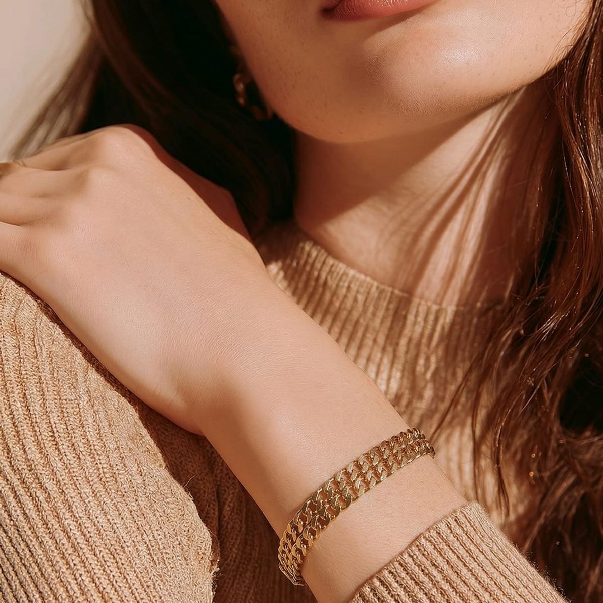 LUXURYJOYAS - Pulsera Mujer Ajustable Tejido Grueso Baño Oro 18kt2