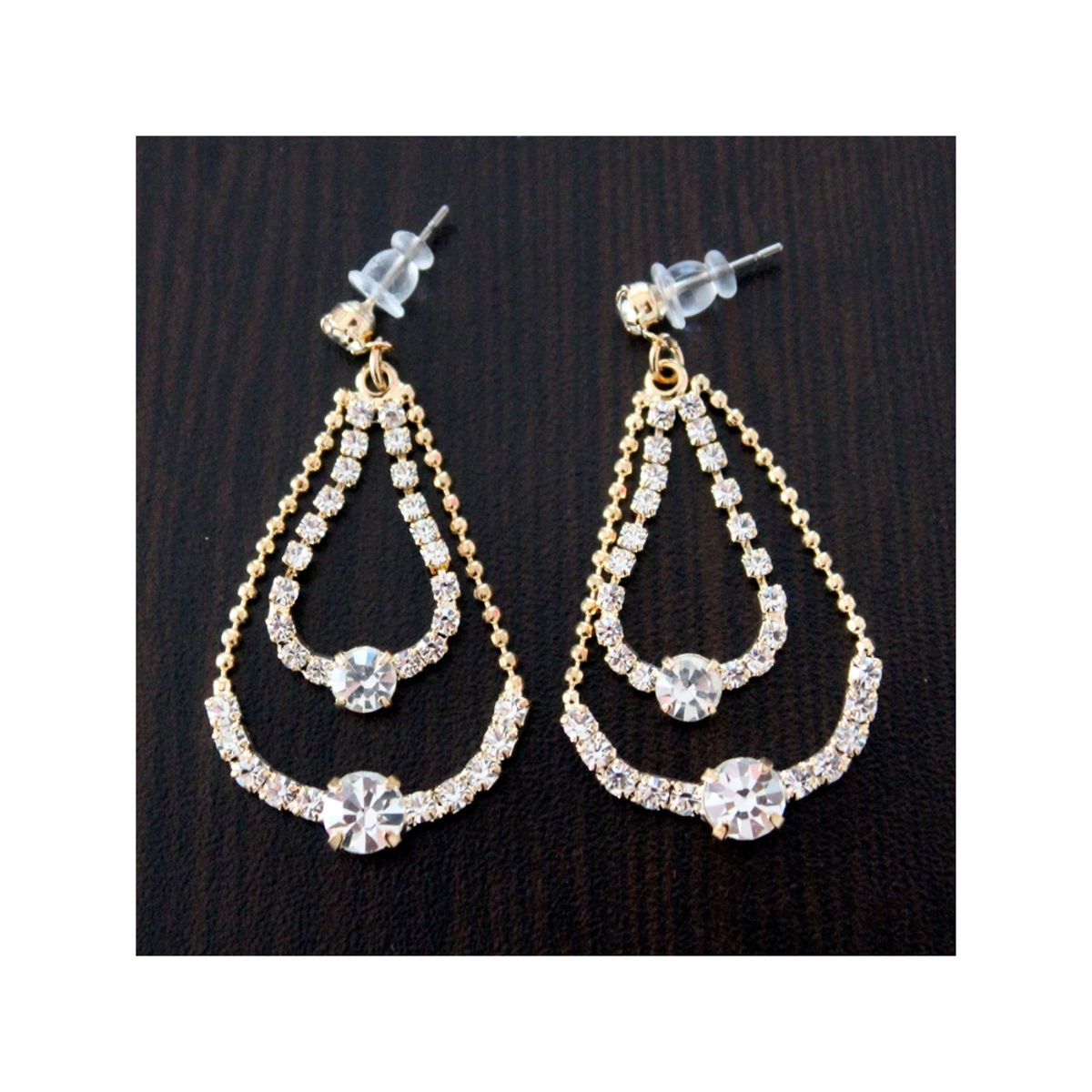 GENERICO - Aros Colgantes Largos Con Pedreria  Color Dorado