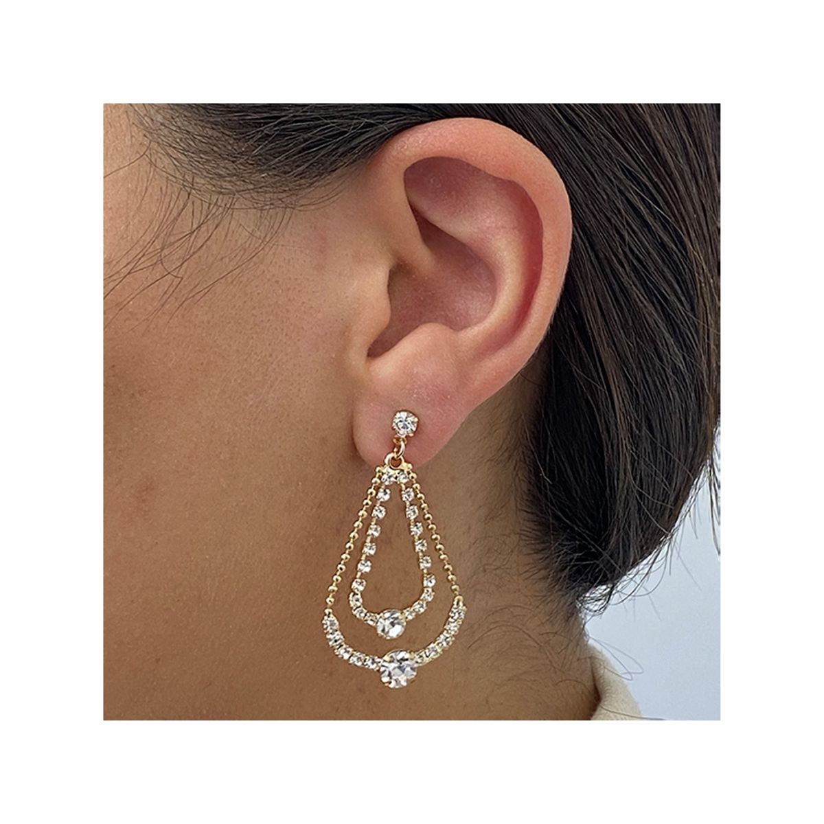 GENERICO - Aros Colgantes Largos Con Pedreria  Color Dorado