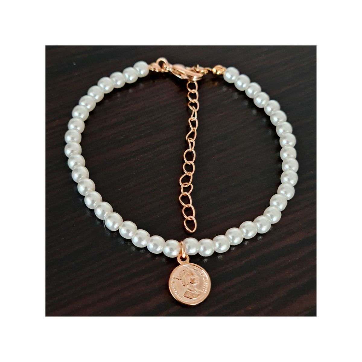 GENERICO - Pulsera Con Perlas Gancho Con Extensor Color Dorado