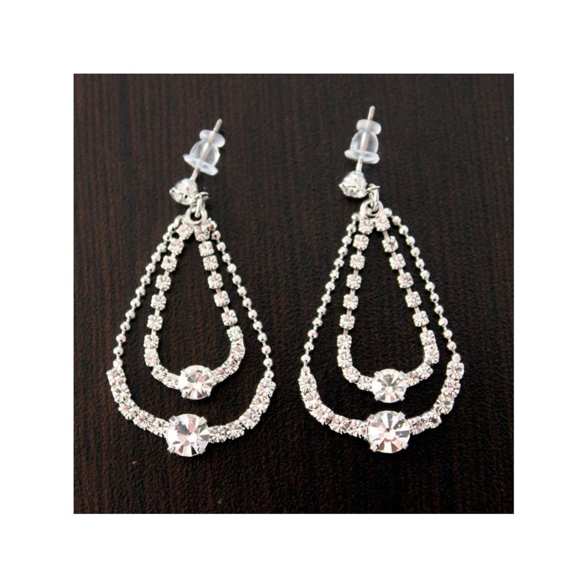 GENERICO - Aros Colgantes Largos Con Pedreria  Color Plateado