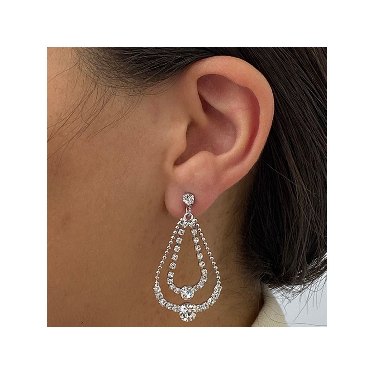 GENERICO - Aros Colgantes Largos Con Pedreria  Color Plateado