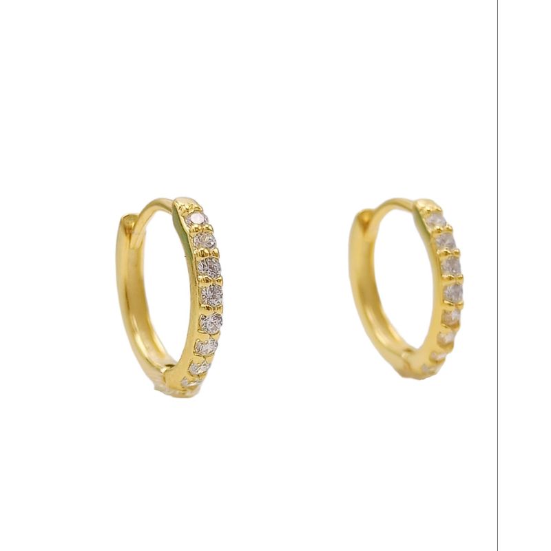 ELBAULDEJUMA - Argollas Pave 8mm Piercing Básico Plata Chapada Oro 18