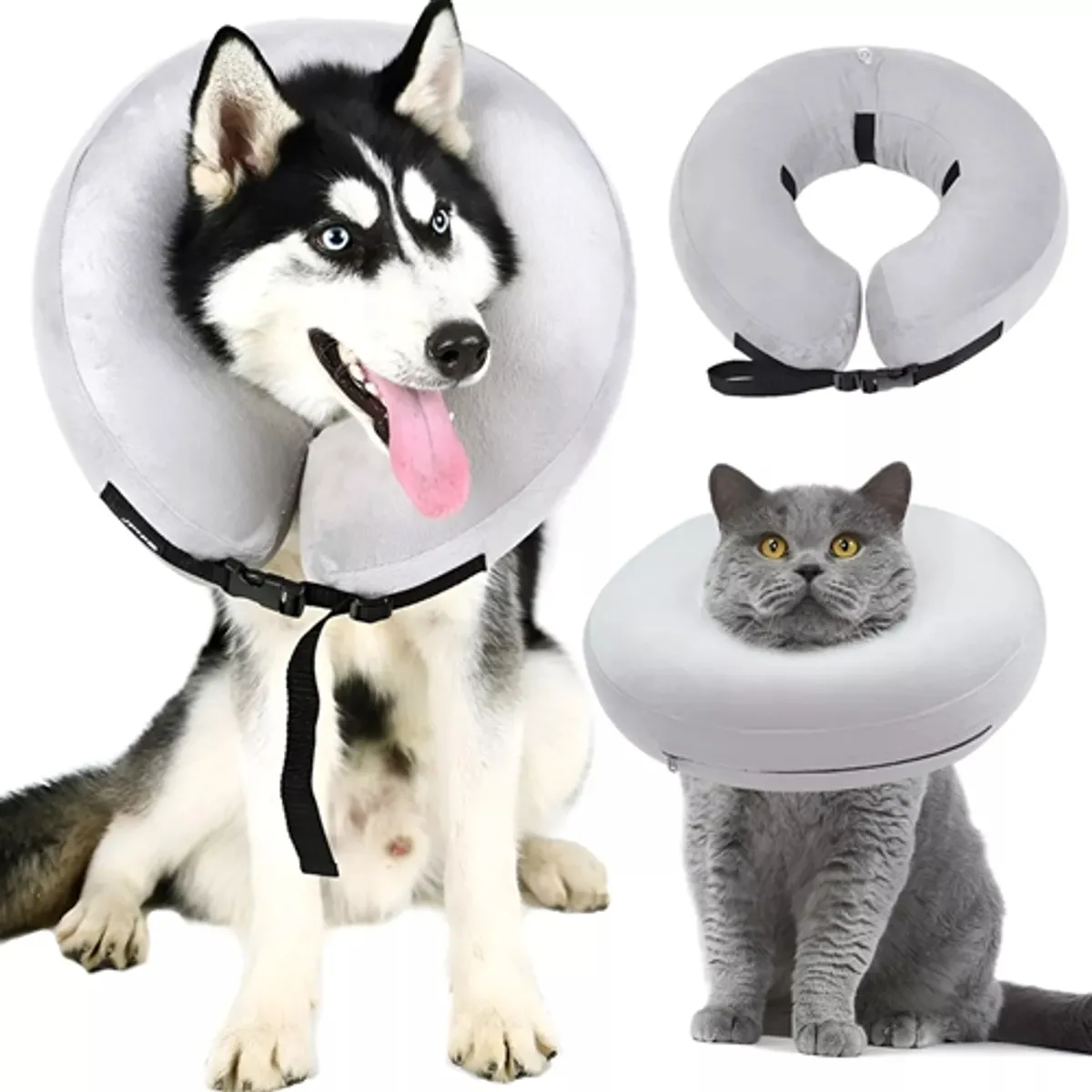 GENERICO - Collar Isabelino Inflable Perro Gatos Collar Xl Mascota Gris