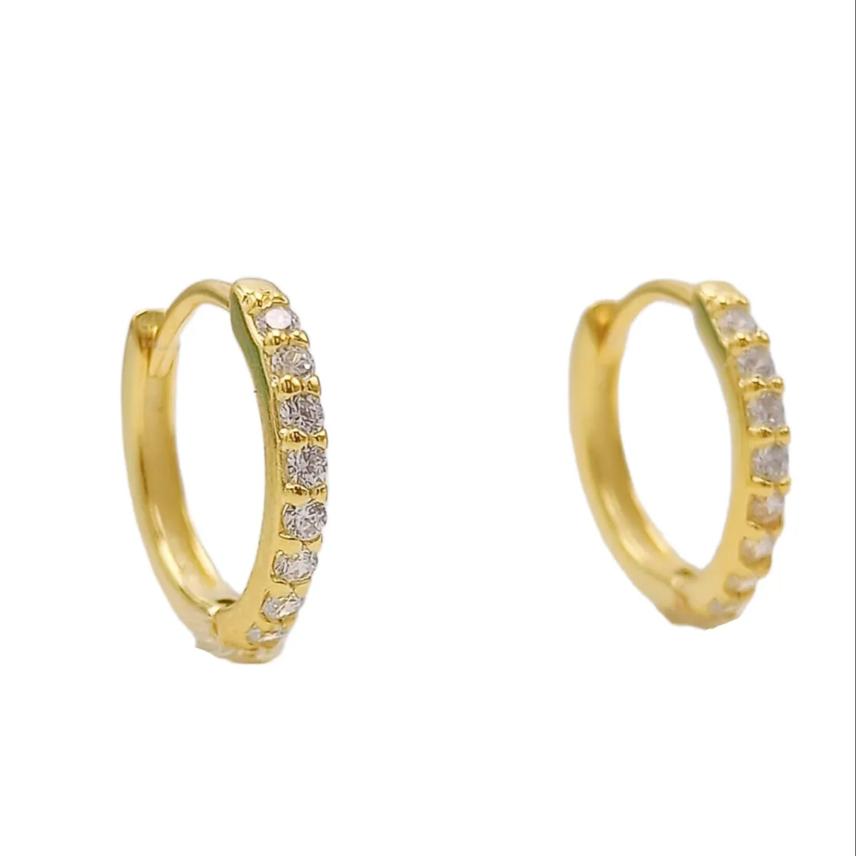 ELBAULDEJUMA - Argollas Pave 6mm Piercing Básico Plata Chapada Oro 18kl