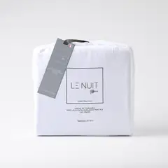 LE NUIT - Set Sábanas 150 Hilos Algodón Peruano Percale Liso Blanco 2 Plazas