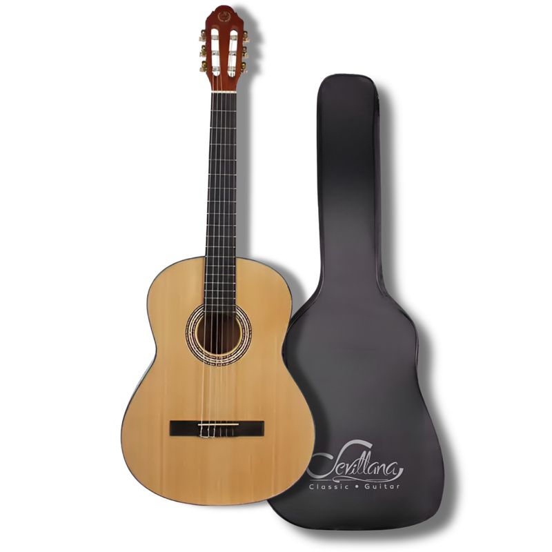 SEVILLANA - Guitarra Clásica Sevillana 39” Natural con Alma + Funda 8446 - Crema