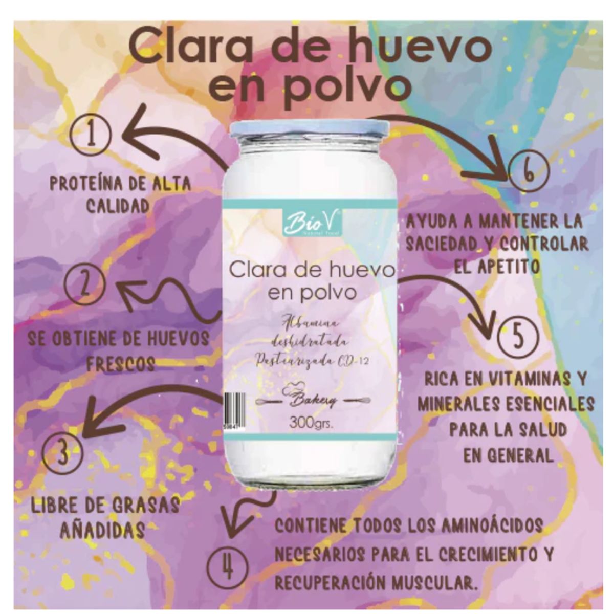 BIOV - Albumina Clara de Huevo Deshidratada 300gr Keto Bio V