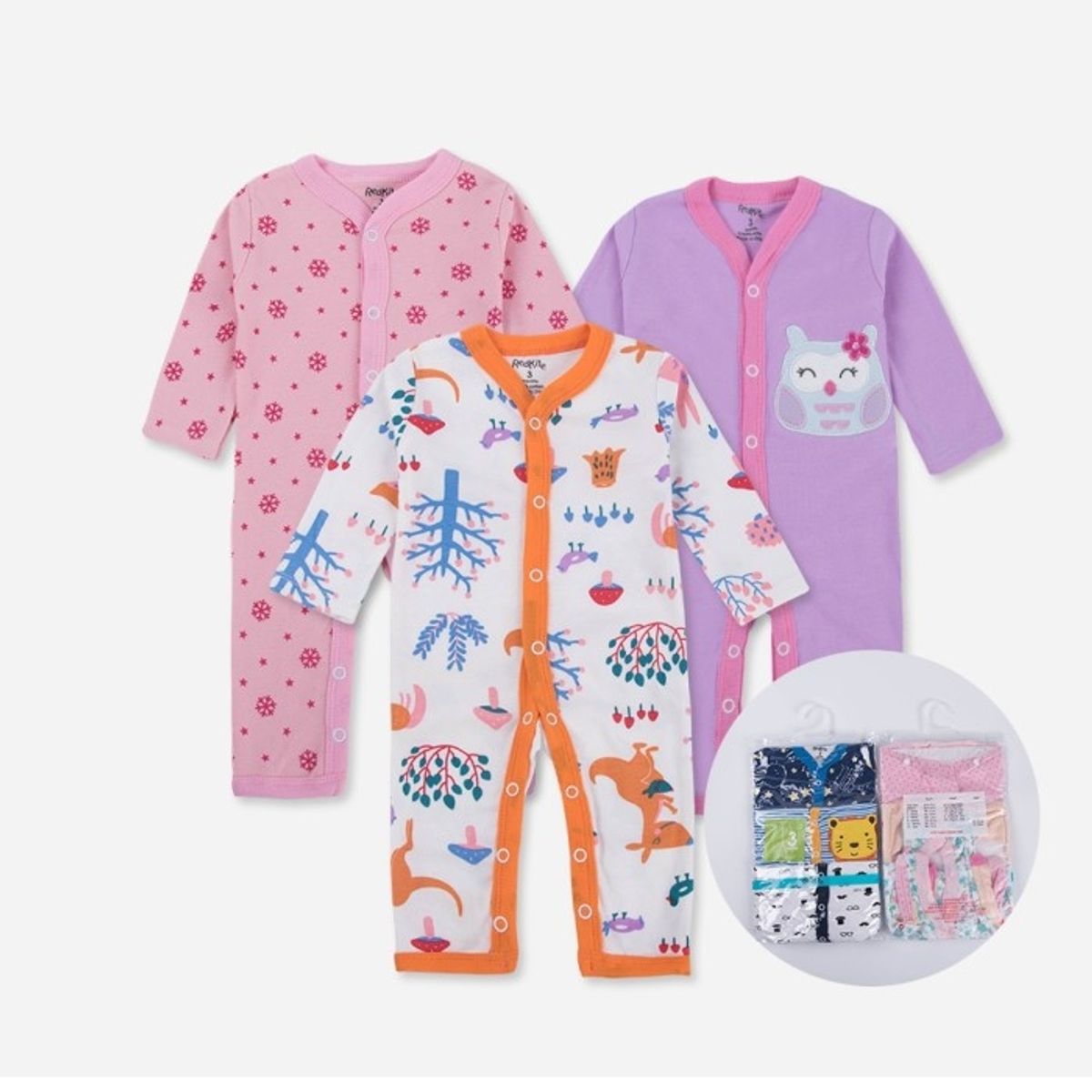 GENERICO - Set 3 Pijamas Ositos Enteritos Niña. Modelos Variados De Algodón