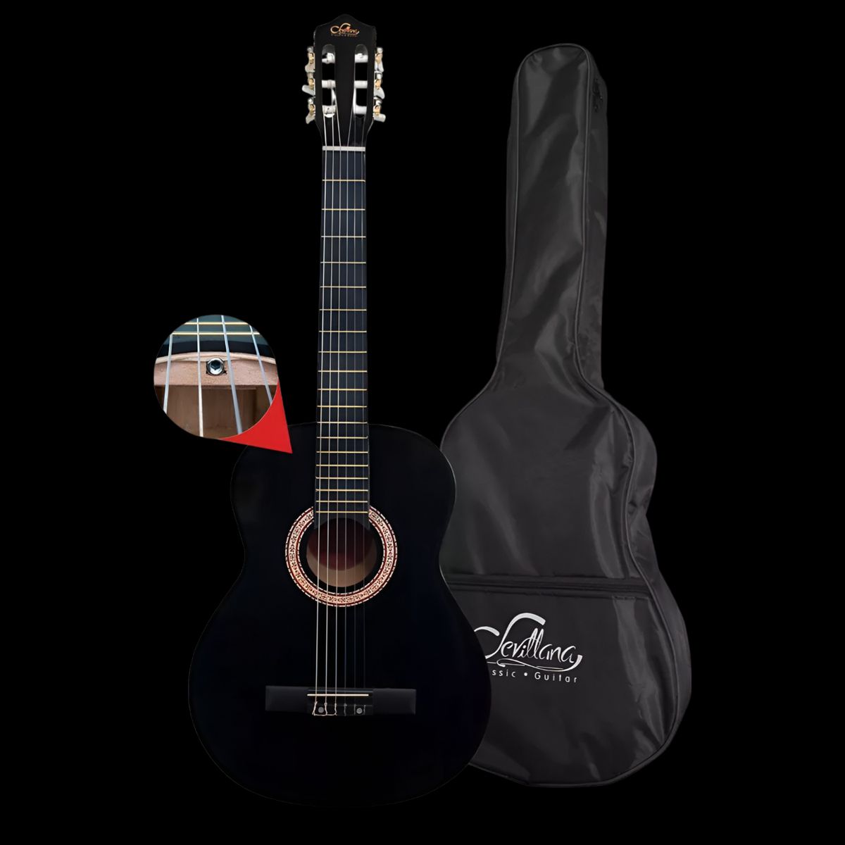 SEVILLANA - Guitarra Clásica Sevillana 39” Negro con Alma + Funda 8448
