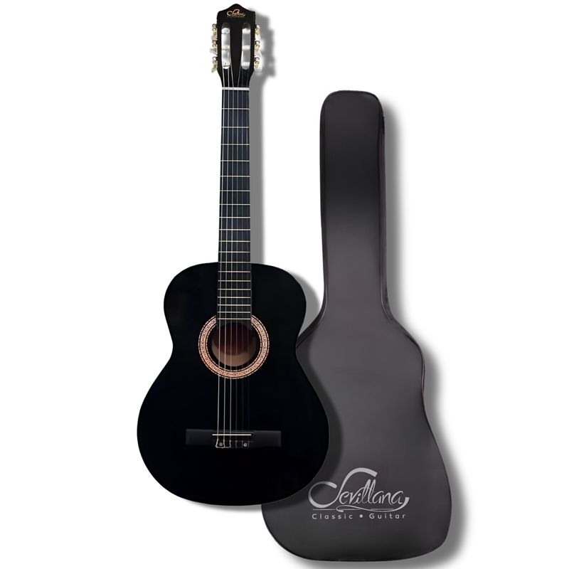 SEVILLANA - Guitarra Clásica Sevillana 39” Negro con Alma + Funda 8448 - Negro