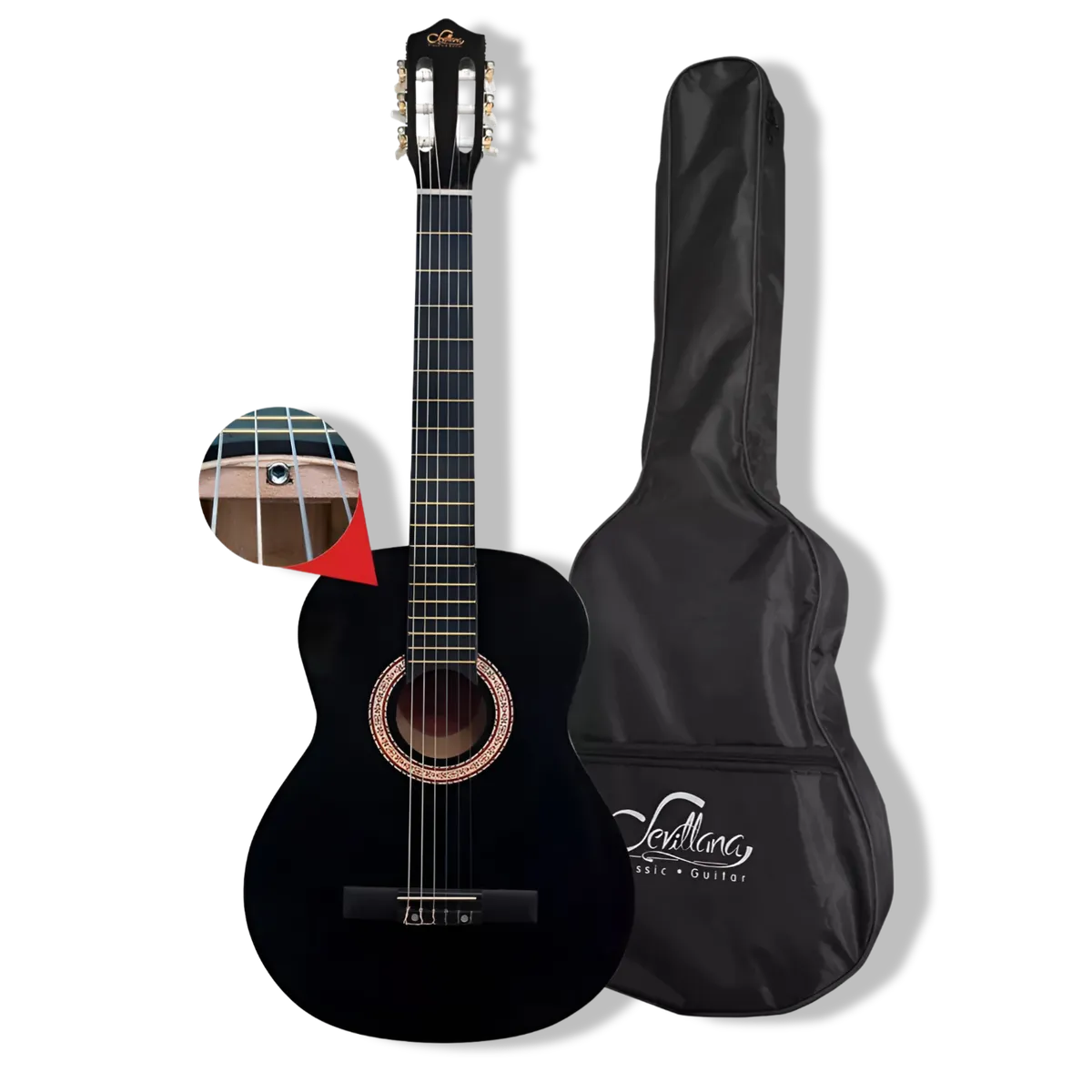 SEVILLANA - Guitarra Clásica Sevillana 39” Negro con Alma + Funda 8448