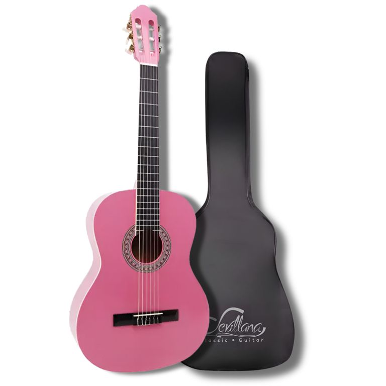 Guitarra Clasica Rosada 39 Con Alma y Funda 8451